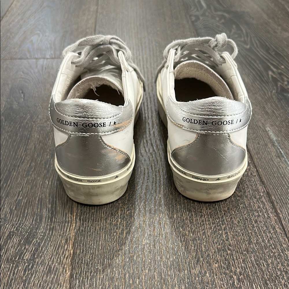 Authentic Golden Goose Hi Star White Sneakers with Glittery Pink Star - Picture 7 of 10